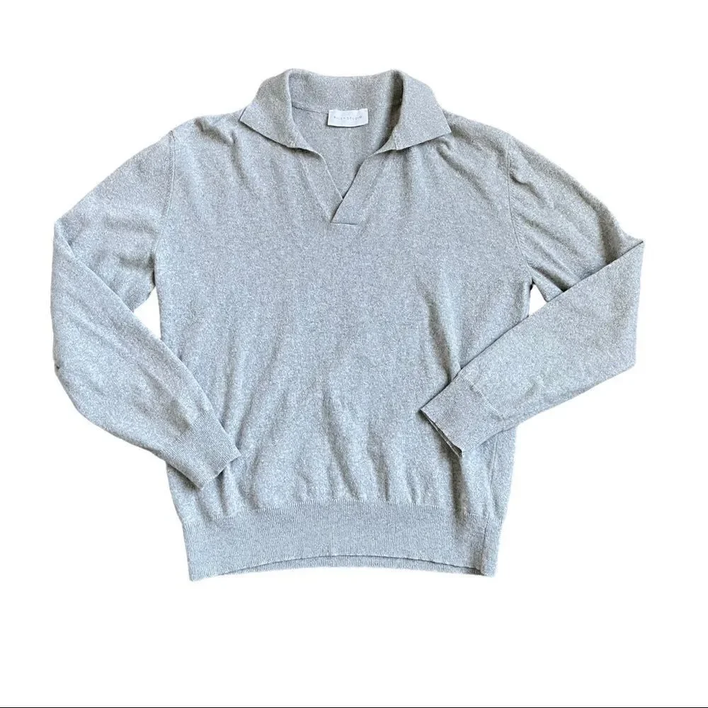 Riley Studio Unisex Oversized Gray Recycled Cashmere Polo Minimal Sweater Sz L - Picture 5 of 12